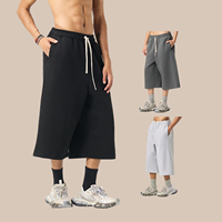 Pantalon de survêtement homme RUICHI 350GSM doublé polaire, coupe courte sept-quarts, style FOG, en molleton épais américain avec cordon de serrage et jambe large tombante