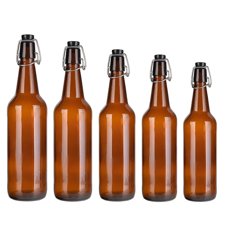 330ml 500ml 12oz 16oz botella de cerveza de cuello largo ámbar con tapas de corona para bebida de cerveza