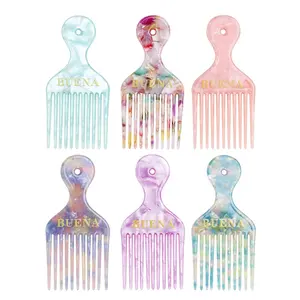 Professional Custom Logo Acetate Comb Marble Color Interposing Comb High-quality Africa Women Hair Comb