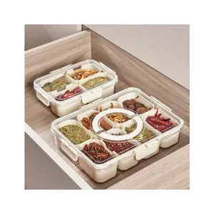 100% Food Grade Spice Compartment Storage Box Spice Storage Container Portable Condiments Dispenser with Handle