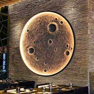 3D Moon Wall Lamp Led <b>Light</b> E27 Switch Control Round Mural For Restaurant Bar Decoration - Product Image 1