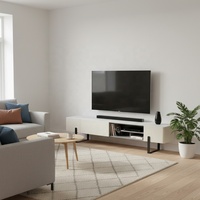 Meuble TV Zayshine, style italien minimaliste de luxe, cadre en bois massif blanc, comptoir en granit réglable, rangement pour appartement, support TV