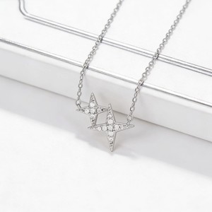 <span class=keywords><strong>Regalo</strong></span> di San Valentino per la Tua Ragazza: Collana con Ciondolo a Doppia <span class=keywords><strong>Stella</strong></span> in Ottone e Zirconi - Product Image 3