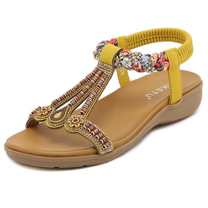 Sandales compensées pour femmes avec bande élastique, décor en strass, couleur unie, chaussures d'été confortables, taille 36 à 42 - Product Image 1