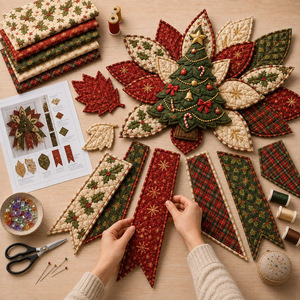 Festive Christmas Door Hanging DIY Sewing <b>Kit</b> Quilted Patchwork Fabric Ornament <b>Crochet</b> Wall Decor Holiday Handmade Gift - Product Image 2