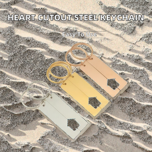 Stainless Steel 304 Waterproof Durable Bar <b>Keychain</b> Blanks with Heart Cutout for <b>Personal</b> Engraving Blank Name Plates - Product Image 2