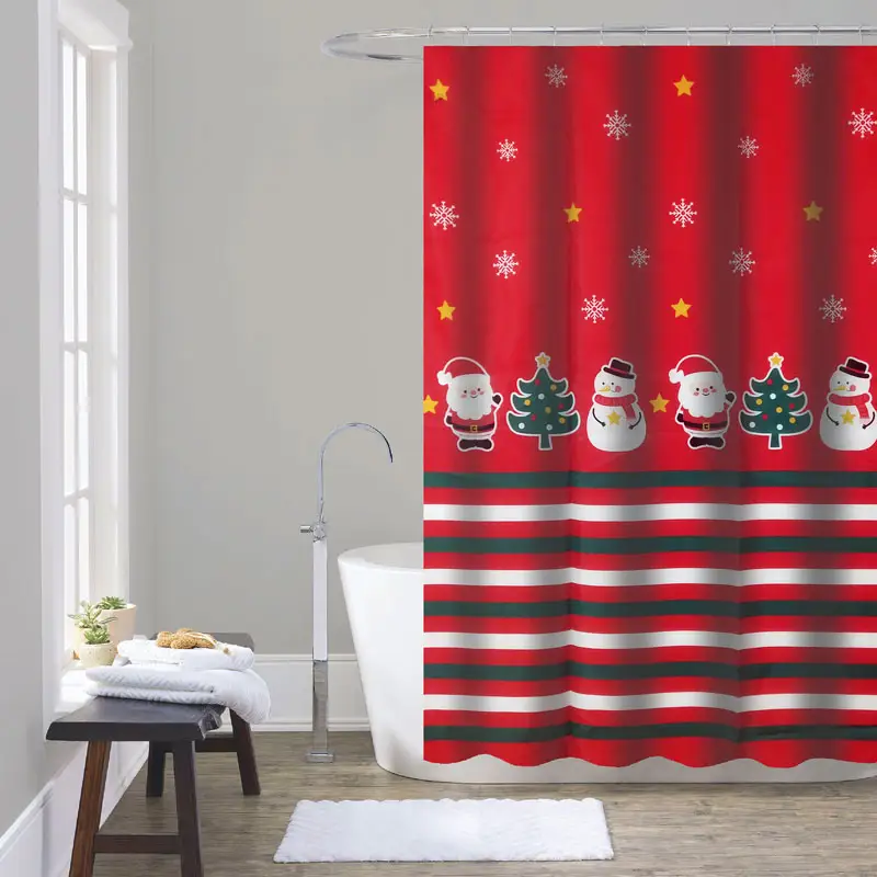 Cheap christmas cartoon 3d bathroom curtain set bathroom wholesale shower curtain can be customized