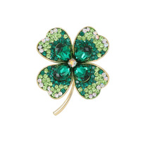 Broche Roche OEM Broche en zircon vert trèfle à quatre feuilles