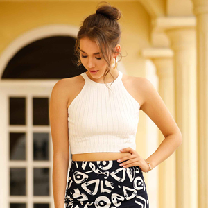 Top Corto de Mujer, Estilo Informal, Básico, Veraniego, Moderno, Liso, sin Mangas, de Punto, para Mujer - Product Image 4