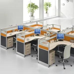 מודרני L בצורת זכוכית משרד מחיצת workstation עבור 6 אדם מסחרי משרד ריהוט מחשב עבודה משרד מחיצת