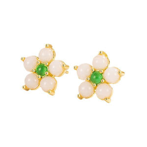 Boucles d'oreilles en jade <span class=keywords><strong>de</strong></span> Hetian haut <span class=keywords><strong>de</strong></span> gamme, motif fleur <span class=keywords><strong>de</strong></span> pêcher, pour femmes - Product Image 5