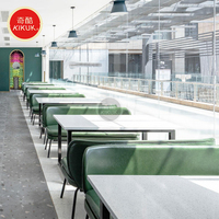Canapé en cuir vert de luxe pour restaurant, structure métallique, moderne, durable, en forme de L, respectueux de l'environnement, ensemble de table à manger pour café, hôtel