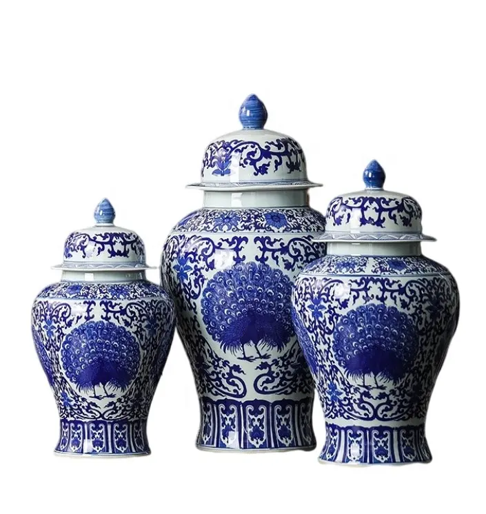 Vaso de pote de cerâmica pintado à mão 2021, branco e azul para decoração de casa casa