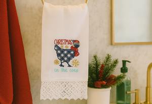 Toalla de mano decorativa navideña de lino y algodón con diseño de gallina, estilo rústico, para invitados. - Product Image 3