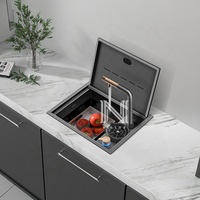 Évier de cuisine encastré TD4838 21,7 pouces - Évier carré artisanal en acier inoxydable 304 noir nano à cuve unique avec couvercle pour appartement/VR/bar