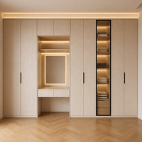 Ensemble de meubles de chambre à coucher modernes, armoire en bois sur mesure, commode, armoire avec éclairage LED, porte à charnières, armoire combinée
