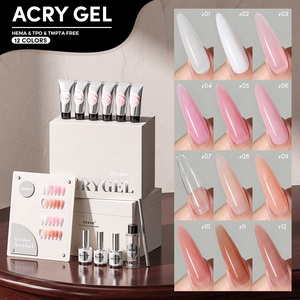 Kit de tubes de gel acrylique hybride JTING, 12 couleurs, sans HEMA/TPO, gel poly pour extension d'ongles, gel dur avec base et top coat pour salon de manucure - Product Image 1