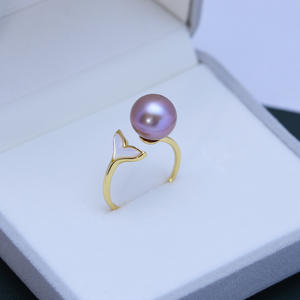 Bague ajustable en argent 925 avec perle d'eau douce de 9-10 mm, presque parfaite, forte brillance, pour diffusion en direct, bagues en perles transfrontalières - Product Image 6