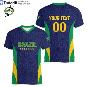 Retro Brezilya Futbol Forması Üreticisi Özel Tasarım 3D Nakış Logolu Kesim ve Dikim Tasarımlı Brezilya Vintage Futbol Tişörtleri - Product Image 2