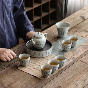 <span class=keywords><strong>Teiera</strong></span> in Ceramica Dipinta a Mano, Stile Cinese Kung Fu, Gaiwan con Foro Filtrante, Colore Sottosmalto, Fatto a Mano - Product Image 4