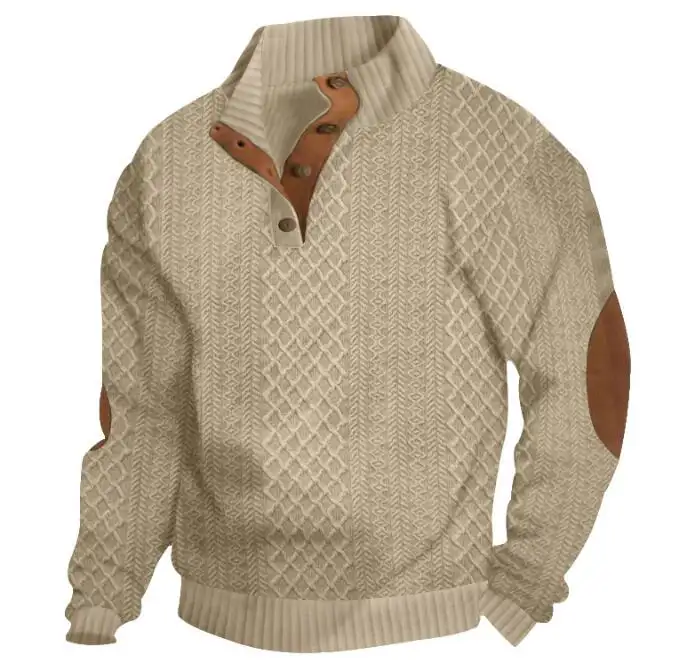 New men's outdoor casual standing collar sweater long sleeved jacquard knitted pullover hoodie