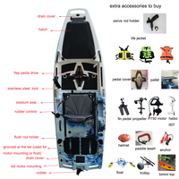 Kayak modulaire à pédales Vicking pour 1 personne, en HDPE, sit-on-top, écologique, durable, canoë de mer, bateau de pêche, propulsion par hélice