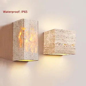 Wabi Sabi Travertin <span class=keywords><strong>Extérieur</strong></span> Pierre <span class=keywords><strong>Applique</strong></span> <span class=keywords><strong>Murale</strong></span> Étanche Lumière LED <span class=keywords><strong>Applique</strong></span> pour Porte Couloir et Chambre Décor - Product Image 3