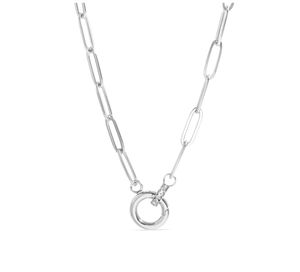 الفولاذ المقاوم للصدأ 18K الذهب PVD مشبك الورق رابط حجر الراين مكعب زركون مرصع دائرة الزركون دفع المشبك حلقة تسلق سحر حامل قلادة - Product Image 5