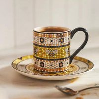 Ensemble de tasses en céramique avec motif abeille nordique peint à la main, poignée dorée, pour la décoration de la maison, le thé, le café, les fêtes, l'usage quotidien