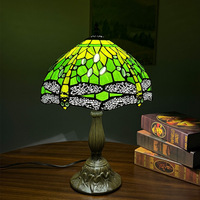 Lampe de table en verre teinté LED de style vintage européen avec abat-jour rond, lampe suspendue décorative de chevet