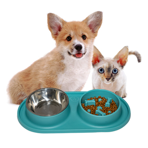 Manufacturer Wholesale Detachable Slow Feeder <b>Dog</b> Two Bowls Green Blue Orange Yellow - Product Image 1