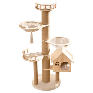 Arbre à chat 4 niveaux en bois massif, durable, avec griffoir, maison et plateforme pour chats de grande taille - Product Image 4