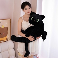 Grand chat noir mignon en peluche dessin animé conception lit oreiller de couchage poupée PP coton lavé Technique soulagement du Stress fonction cadeau