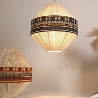 Lustre LED créatif en tissu imprimé de style ethnique bohème d'Asie du Sud-Est, avec abat-jour orange-rouge et bleu, pour la maison, les maisons d'hôtes et les salons