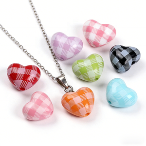 Perles acryliques en forme de cœur à grand trou, motif écossais coloré, 15x19mm, pour la fabrication de bijoux DIY (bracelets, colliers et porte-clés) - Vente en gros - Product Image 5