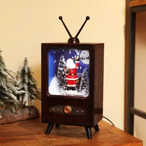 Presentes operados à bateria, tv de neve de natal com papai noel, decoração de mesa de natal