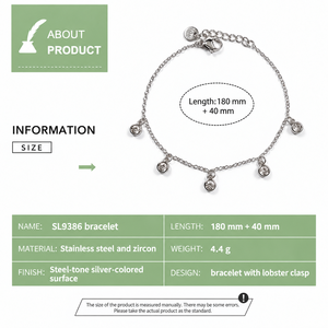 Bracelet à breloques géométriques en zircon, chaîne perlée en acier inoxydable avec placage sous vide en or 14 carats, couleurs or et argent - Product Image 4