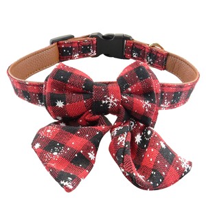 Colliers pour chien à carreaux de Noël avec nœud papillon, boucle réglable pour petits chiens, style hiver, motif rouge et vert - Product Image 4
