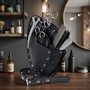Étui à outils de barbier en cuir noir avec pochette pour ciseaux, peignes et tondeuse, pour ensemble d'outils de coiffure - Product Image 4