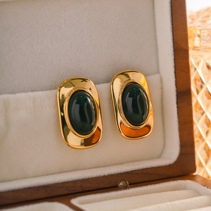 Pendientes geométricos ovalados con engaste de ojo de gato verde para fiesta, joyería de moda para mujer - Product Image 4