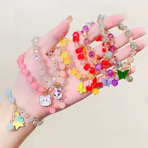 Wholesale Multi Color Crystal Bracelet Beads Girls Butterfly Animal Pendant Bracelets Kids Fashion Jewelry High Quality Bangle