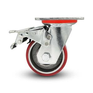 6-Zoll-Industrierollen Heavy Duty No Noise Polyurethan-Rad rollen mit drehbarer Brems platte - Product Image 5
