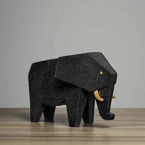 Living Room Desktop Ornaments Modern Sculpture Geometric Animal Statue Resin Handcrafts Black <strong>Elephant</strong> <strong>Decoration</strong> - Product Image 2