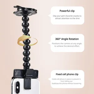 Jouet photo pour animaux de compagnie (chats, chiens, petits animaux) – Support de téléphone portable multifonctionnel en plastique à motif de dessin animé avec clip selfie - Product Image 4