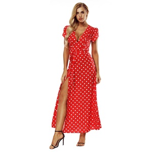 Elegante vestido bohemio de playa para mujer Vestido de cóctel con lunares - Product Image 2