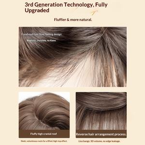 Perruque complète pour femme, en fibre haute température mate, avec effet de cuir chevelu frontal sans couture, franges droites, <span class=keywords><strong>cheveux</strong></span> longs ondulés bouclés - Product Image 4