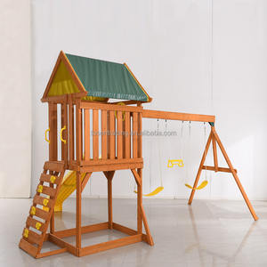 Juego de columpios de madera más vendido con casita de juegos, tobogán amarillo y rocas para escalar, juego de columpios para jardín y patio trasero - Product Image 5