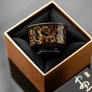 ชุดของขวัญเซรามิกลายมังกรสีดำทองแบบดั้งเดิมสำหรับโต๊ะในบ้านสำนักงานชุดชาและกาแฟ - Product Image 5