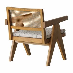 Fauteuil de salle à manger moderne de luxe, chaise de lecture pour salon, fauteuil lounge en bois massif et rotin naturel - Product Image 4