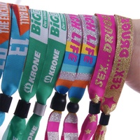 Pulseras de Tela de Poliéster para Fiestas de Boda, Pulseras de Satén para Festivales, Pulseras de Tela Tejida Personalizadas para Eventos con Cierre Reutilizable
